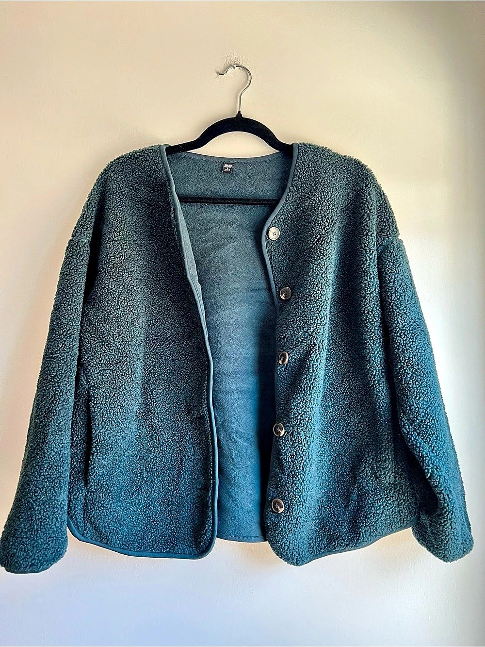 Uniqlo Pile Lined Fleece Relaxed Cardigan Blue